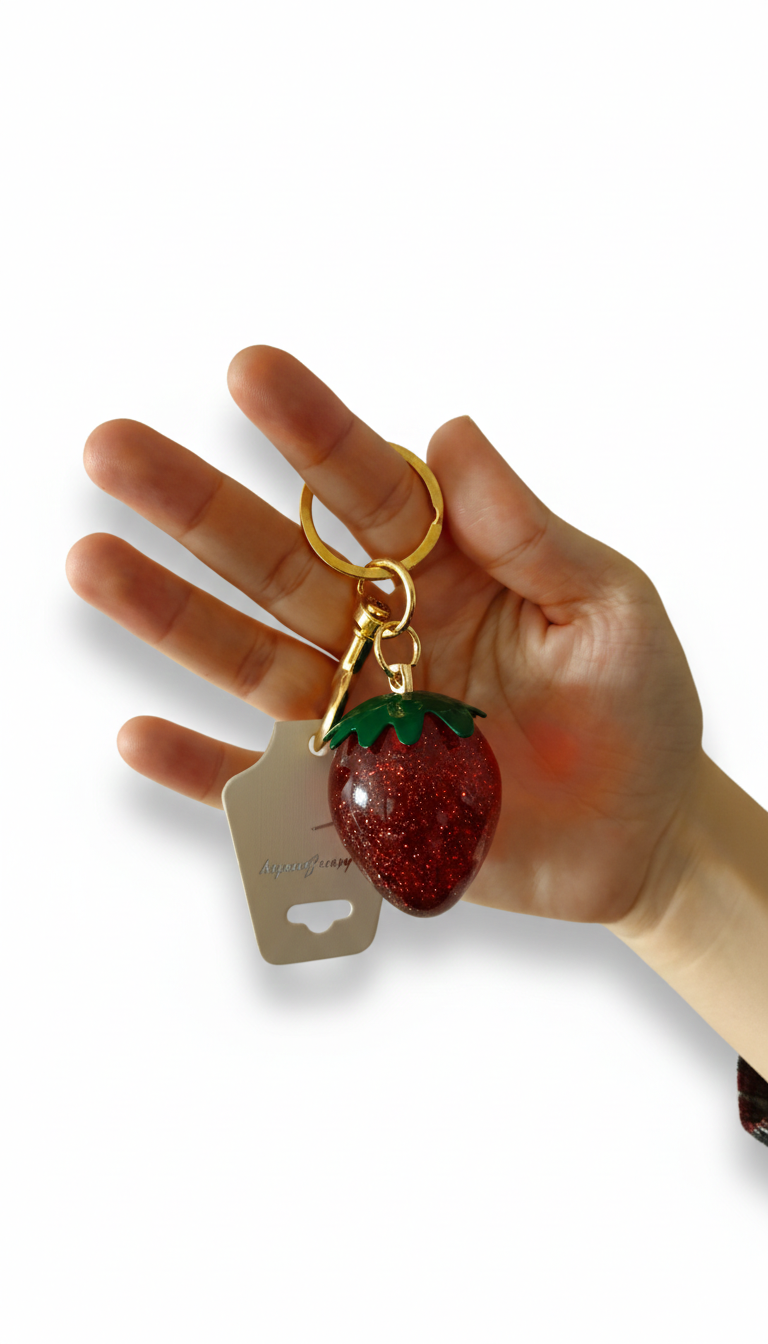 Çilek Figürlü Taşlı Çanta Charmı