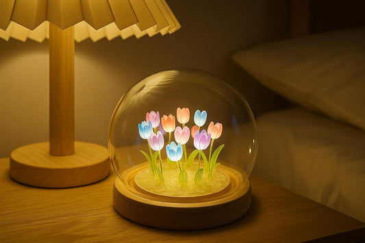 Led Işıklı Lale Cam Fanus Karışık