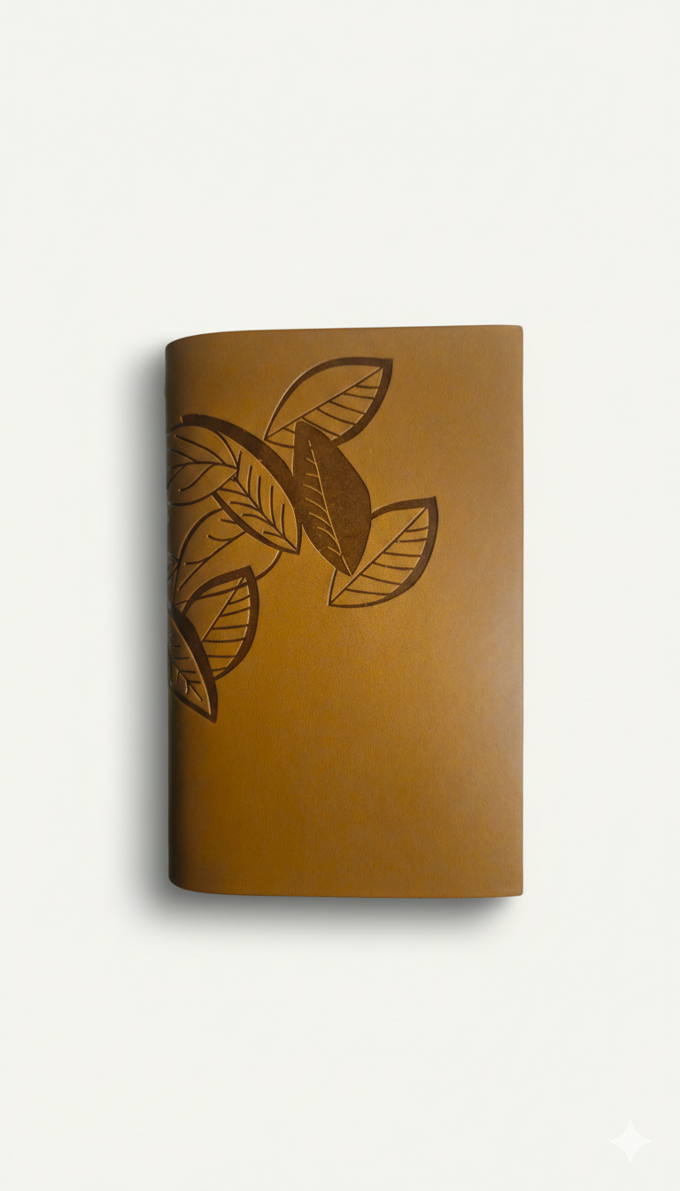 Yaprak Desenli Kahverengi Deri Defter